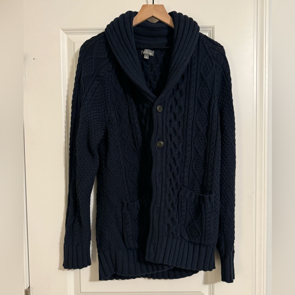 LL Bean Cable knit cardigan, size L, Blue.
